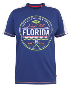 D555 Cadman Florida Surf Club bedrucktes T-Shirt mit Rundhalsausschnitt, Königsblau/Weiß